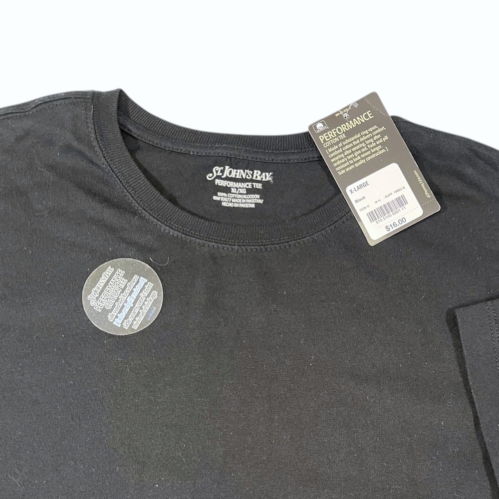St. John's Bay XL Black Performance Tee Short Sleeve Cotton Crew Neck Athleisure